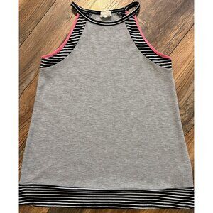 Lovely Melody Size Small Gray Waffle High Neck Tank with Black and Pink Trim